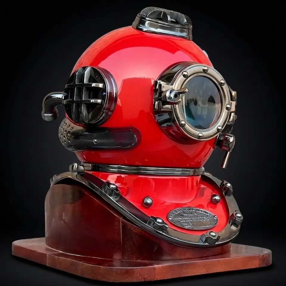 Deep Sea Diving Helmet with All-Red Finish and Dark Highlights