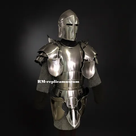 Dark Barbuta Knight Armor Full Suit in 18-Gauge Steel Medieval view 1
