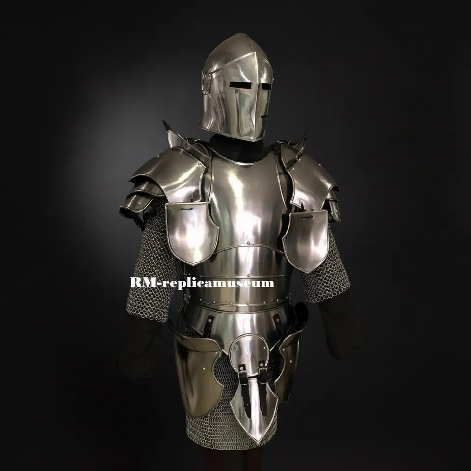 Dark Barbuta Knight Armor Full Suit in 18-Gauge Steel Medieval
