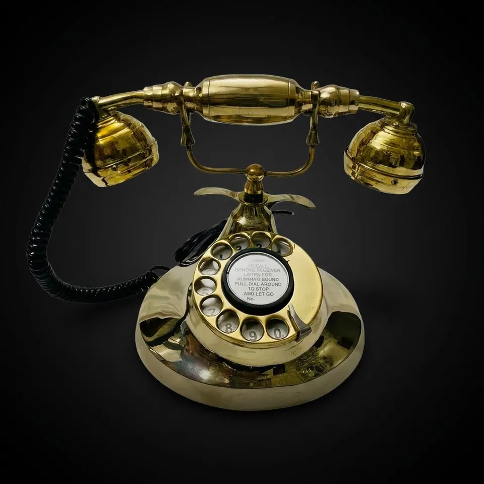 Shiny Brass Maritime Rotary Dial Desk Telephone