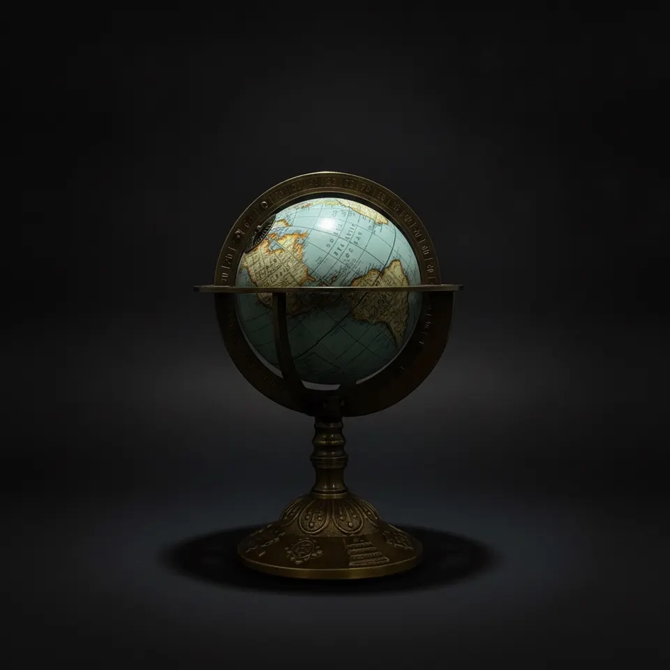Brass Armillary Sphere with Brass Floral Base