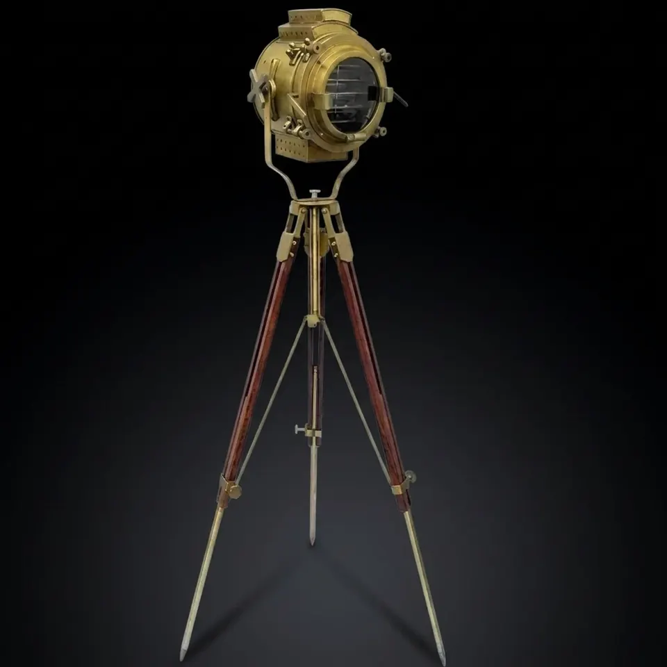 Antique Finish Spotlight on Wooden Tripod