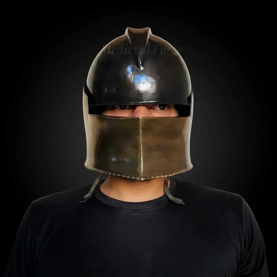 Blackened Steel Barbuta Helmet