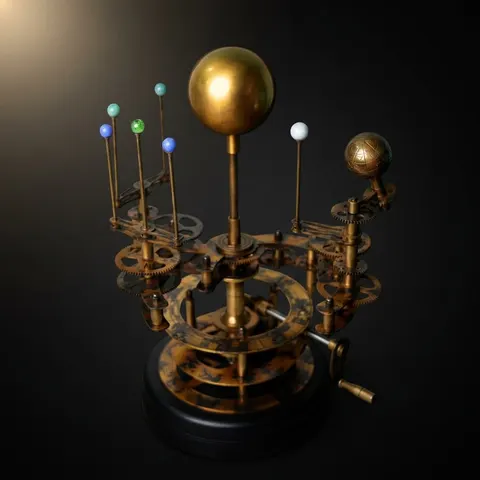 Brass Orrery with Semi-Precious Stone Planets, Museum view 1