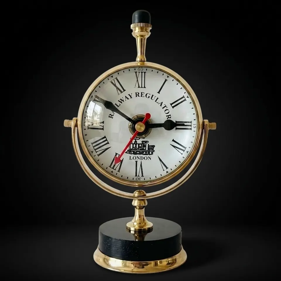Polished Brass Dual-Sided Desk Clock, Roman Numerals