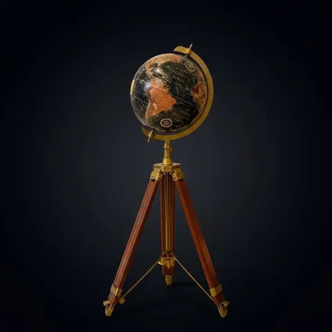 Large Dark Globe on Wooden Tripod Stand with Brass Ring, Alternate Stand Colour view 1