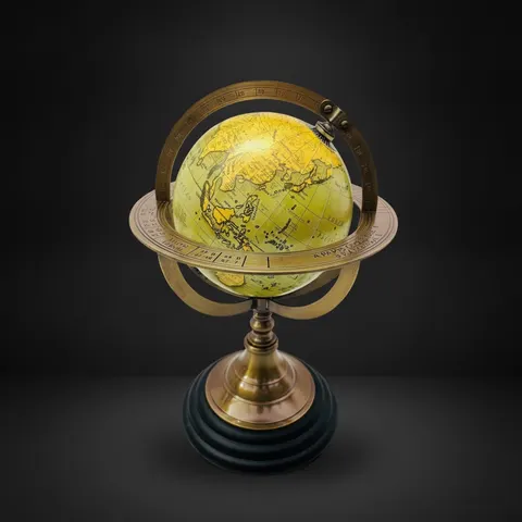 Brass Armillary Globe with Green World Map on Rosewood Base view 1