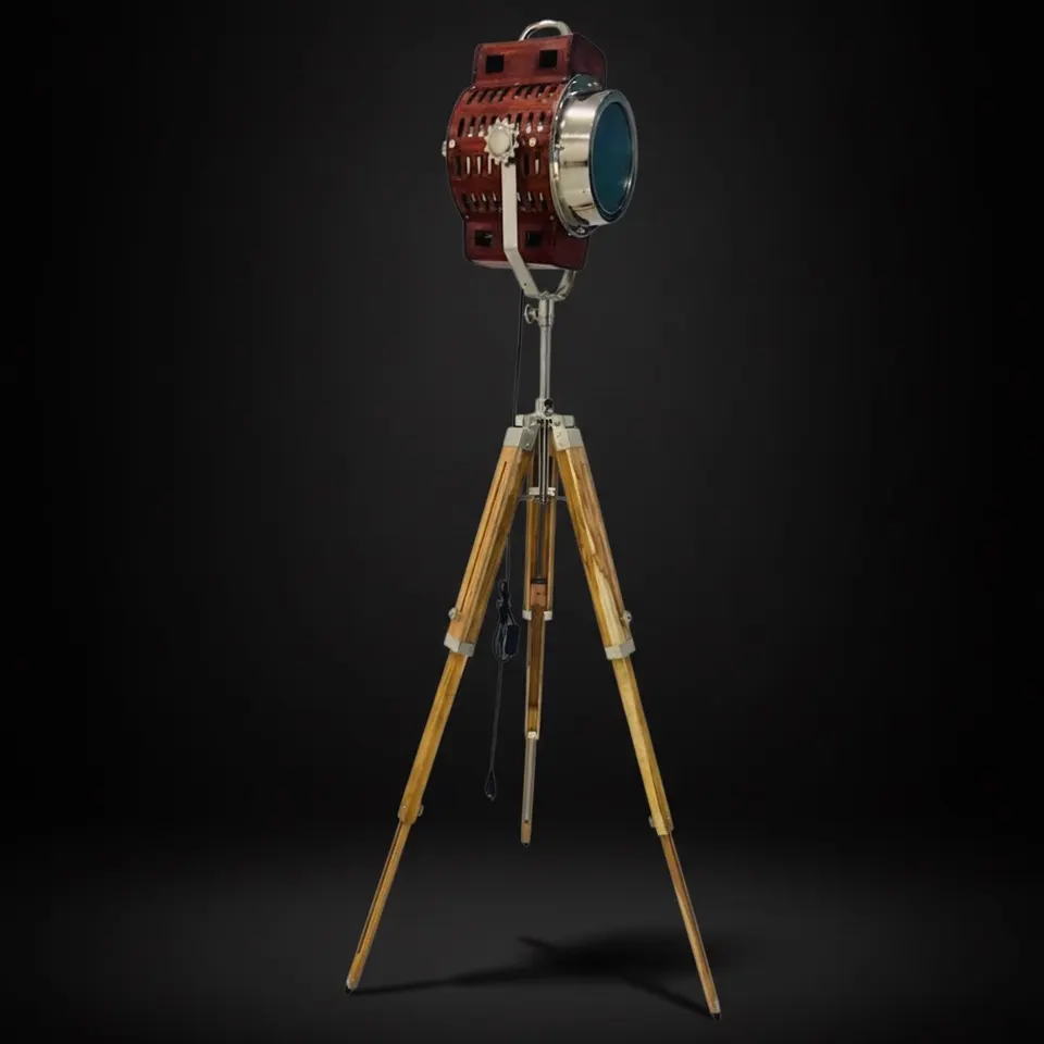 Red Spotlight on Wooden Tripod