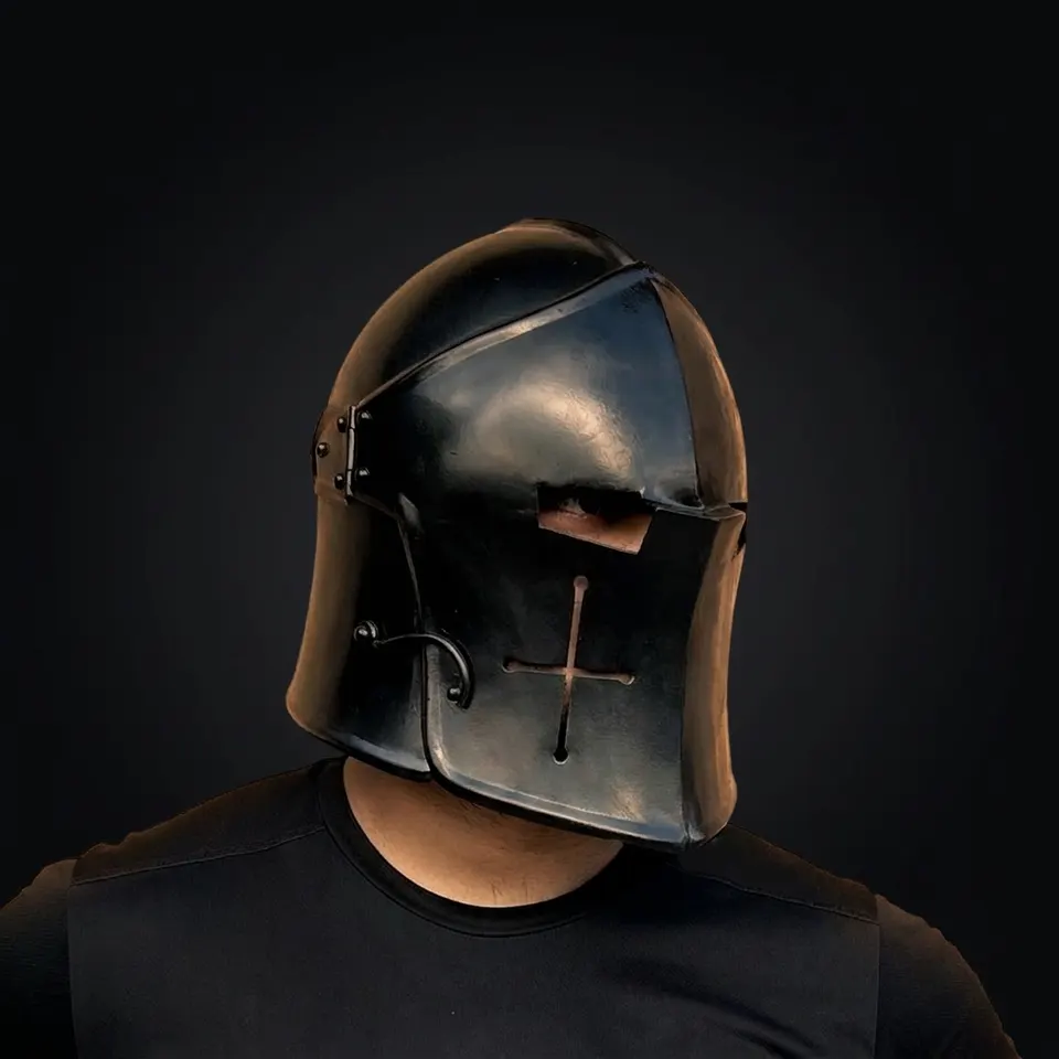 Medieval Knight Black Barbute Helmet with Visor