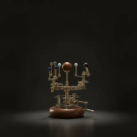 Brass Solar System Orrery, Shelf Display view 1