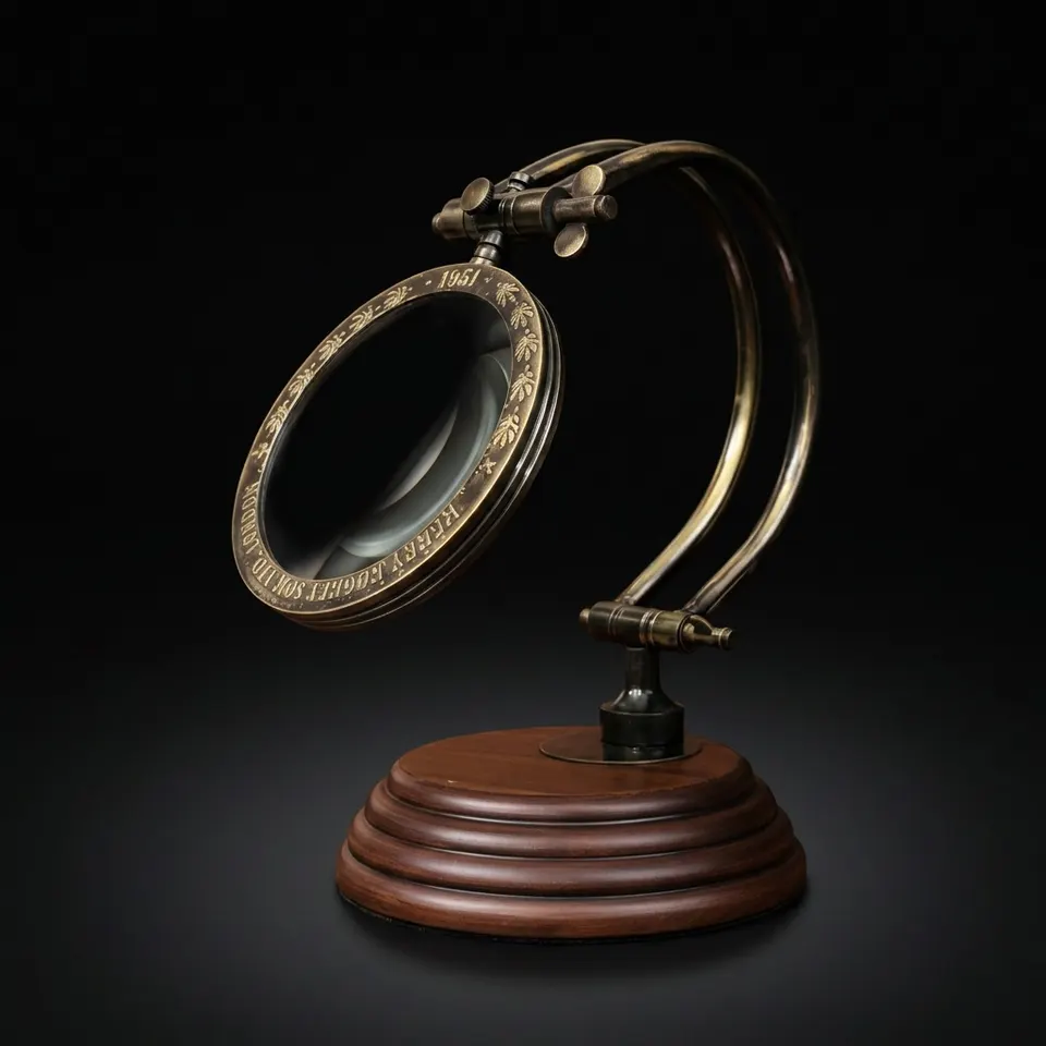 All-Brass Magnifier 3.5" on Adjustable Wooden Stand