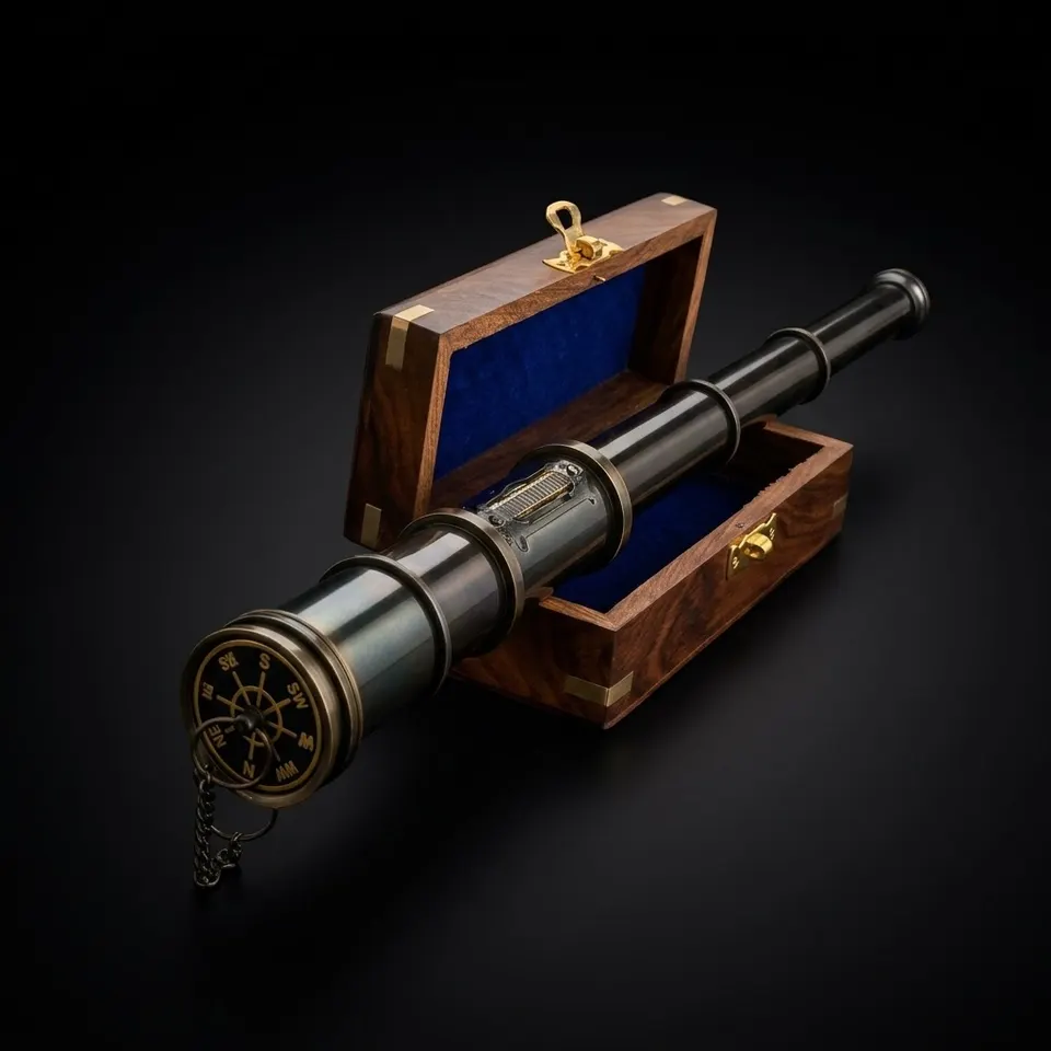 Brass Spyglass Telescope 17" with Wooden Box