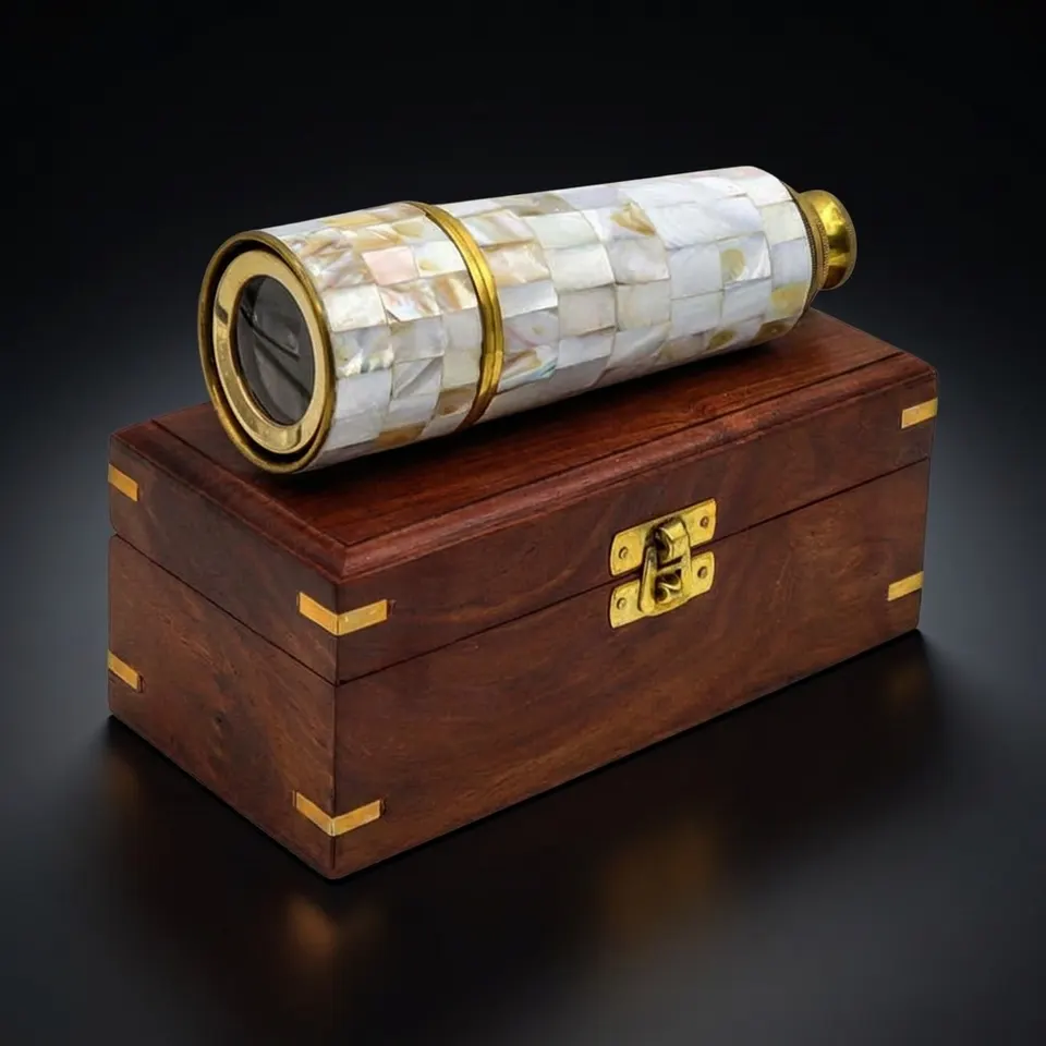 Mother of Pearl Inlay Brass Spyglass Telescope 17.5"