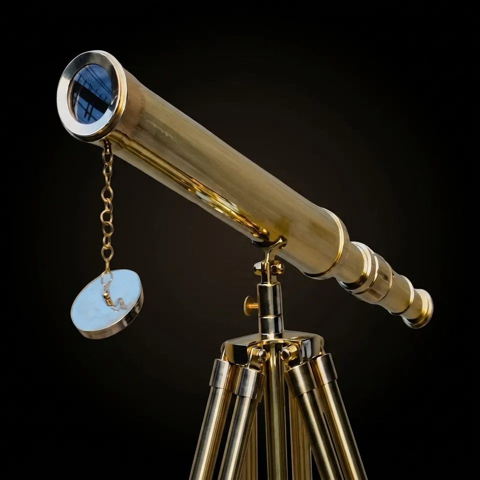 Brass Floor Standing Telescope 50" with Wooden Base Tripod with Brass Top Stand