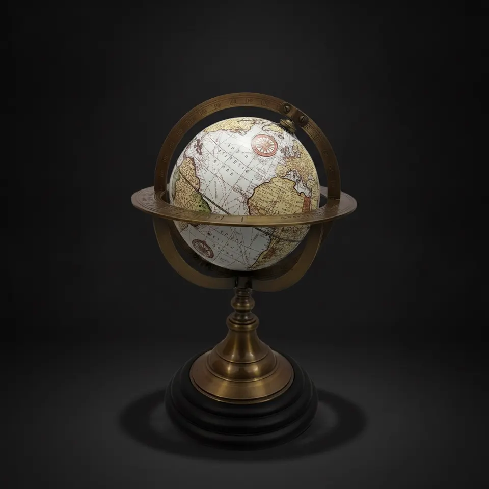 Handmade Brass Armillary Sphere Globe with Black Wooden Base