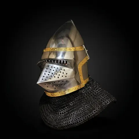 Bascinet Pig Face Helmet — Viking Knight Chainmail view 1