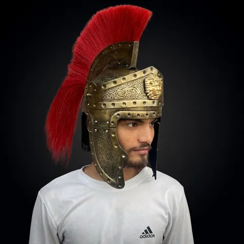 Roman Centurion Engraved Helmet with Wooden Stand view 1
