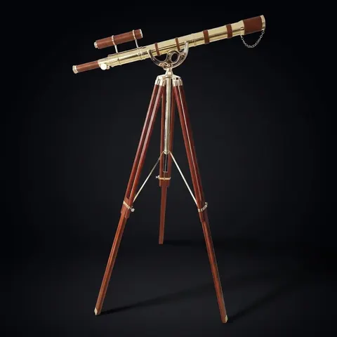 Double Barrel Brass & Leather Floor Standing Telescope 64" with Wooden Tripod view 1