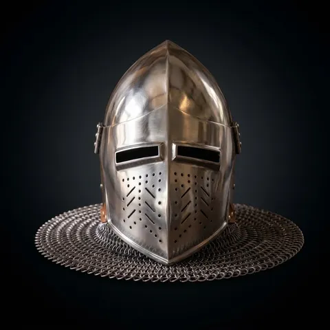 Bascinet Hounskull Helmet — Heavy Steel Chainmail Crusader view 1