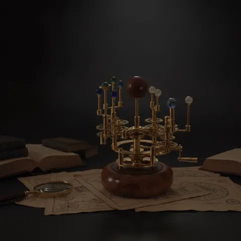 Antique-Finish Brass Solar System Orrery, Shelf view 1