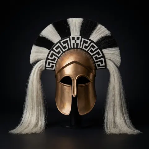 Bronze Spartan Helmet with Horsehair Crest — Wearable view 1