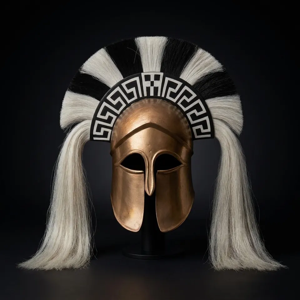 Bronze Spartan Helmet with Horsehair Crest — Wearable