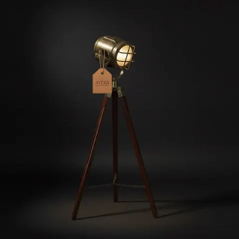 Antique Finish Spotlight on Wooden Tripod view 1