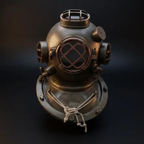 Mark V Diving Helmet with Antique Finish and Metal Stand view 1