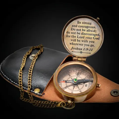 Joshua 1:9 Compass, Leather Case view 1
