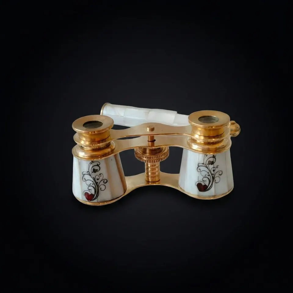 Brass Opera Glasses — Rose Mother of Pearl Inlay