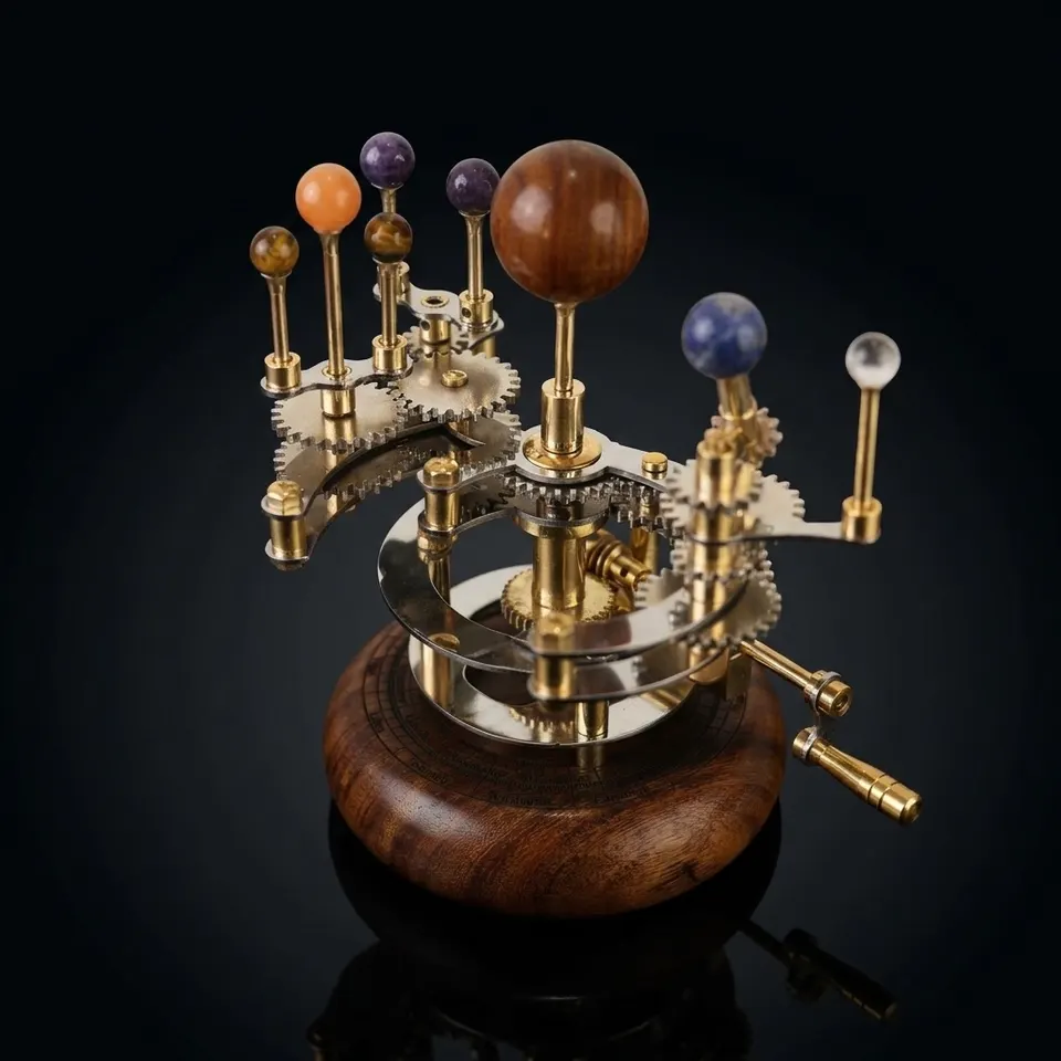 Brass Solar System Orrery, Rosewood Base