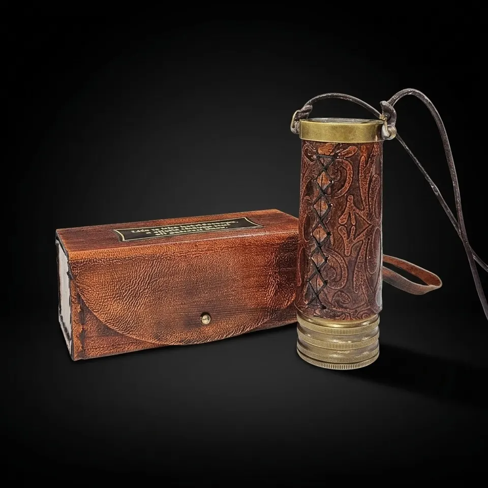 Miniature Brass Kaleidoscope with Leather Carry Case