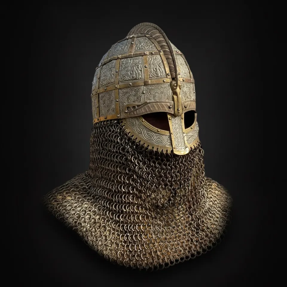 Viking Sutton Hoo Helmet — Norse Armor with Chainmail