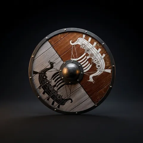 Viking Wooden Dragon Shield with Battle Shield with Steel Boss view 1