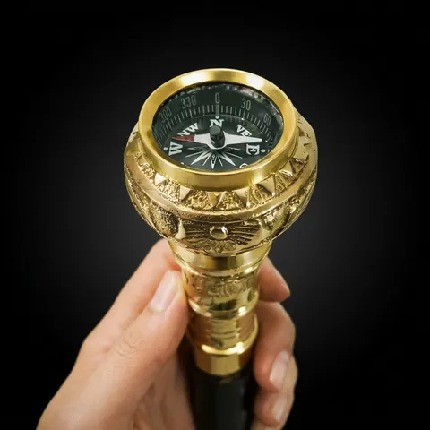 Brass Compass Handle Rosewood Walking Stick view 1