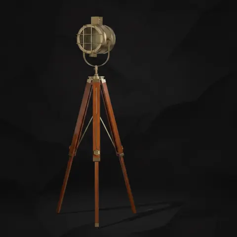 Antique Finish Spotlight on Wooden Tripod view 1