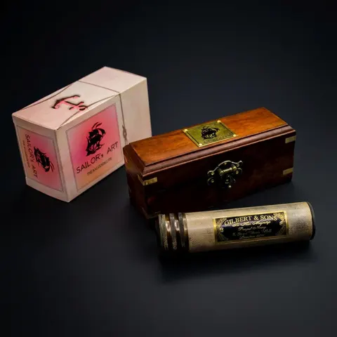 Solid Brass Kaleidoscope with Wooden Storage Box view 1