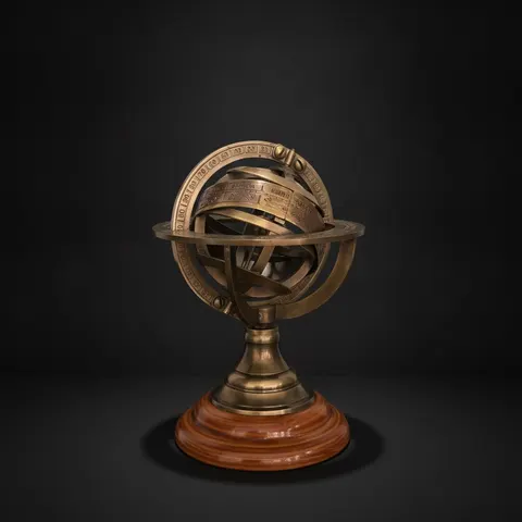 Brass Armillary Sphere on Rosewood Base view 1