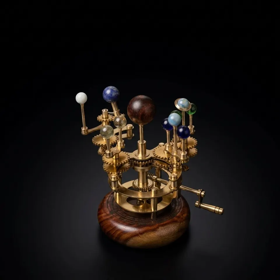Gold-Finish Brass Orrery, Full Solar System