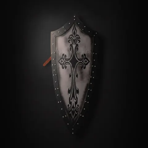 Handmade Gothic Knight Shield with Crusader Black Cross LARP view 1