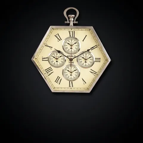 Hexagonal World Time Zone Wall Clock view 1