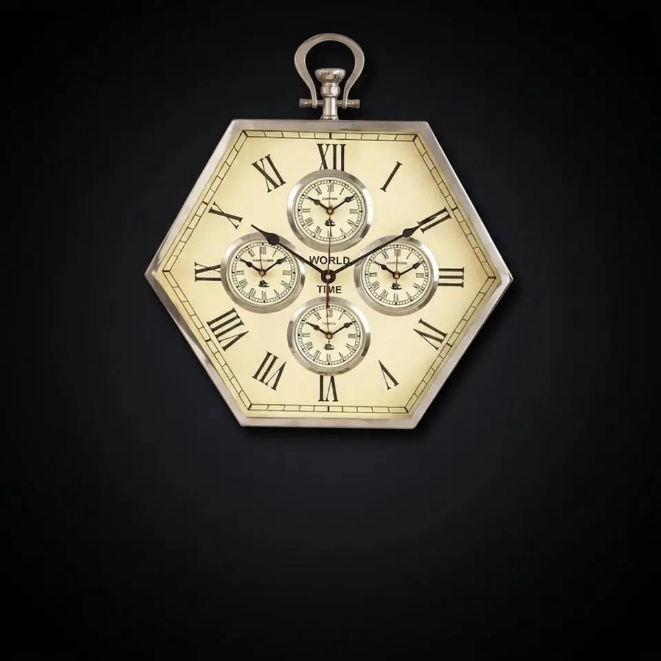 Hexagonal World Time Zone Wall Clock
