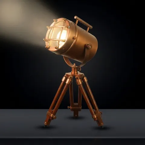 Antique Finish Spotlight on Wooden Tripod view 1