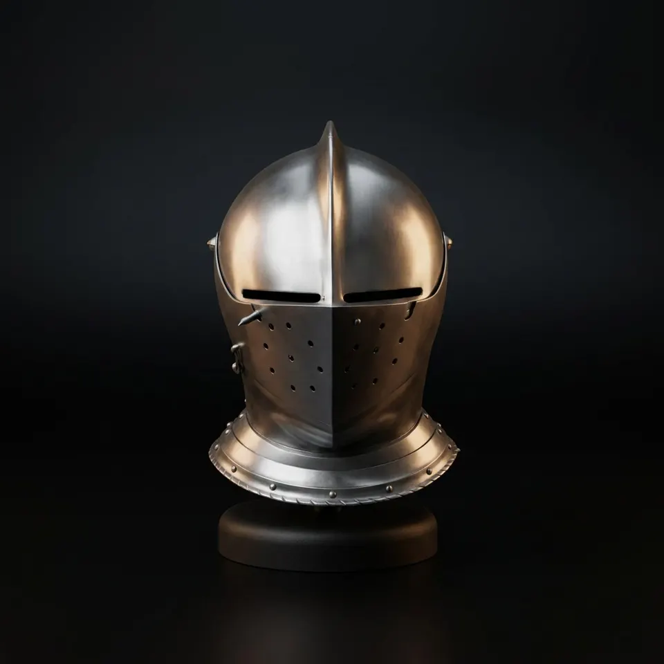 Medieval Knight Steel Helmet — Visored Armor Display