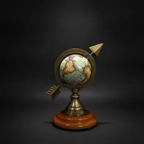 Brass Armillary Sphere with Arrow on Rosewood Base view 1