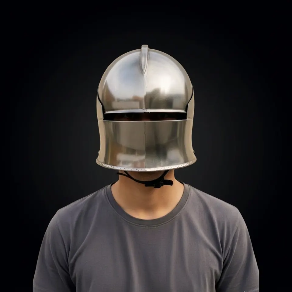 Polished Steel Knight Helmet — Full-Face