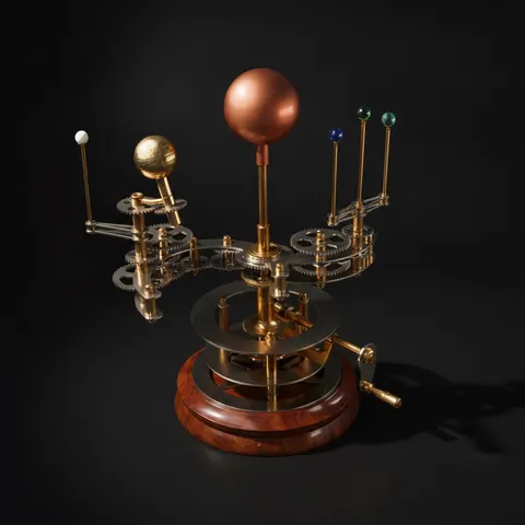 Brass Orrery with Semi-Precious Stone Planets, Museum view 1