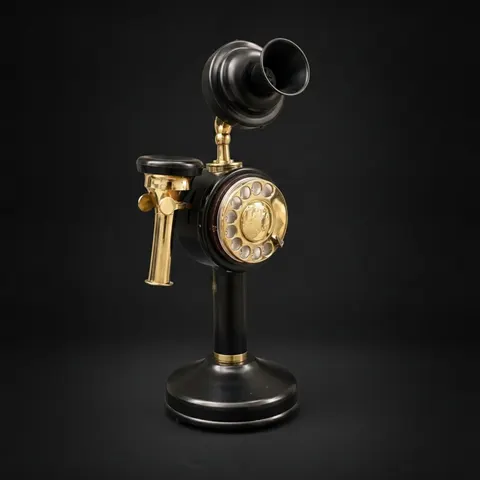 Tall Victorian Brass Candlestick Rotary Telephone view 1