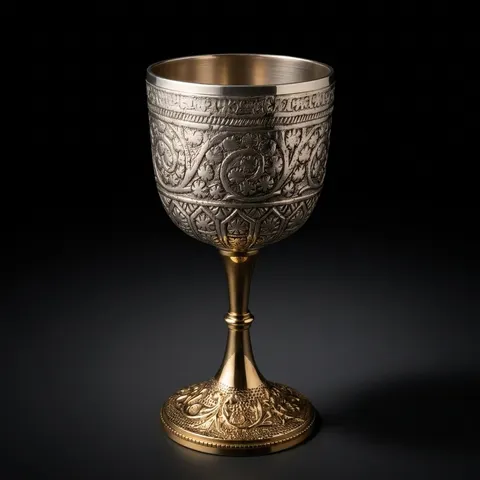 Embossed Brass Goblet with Lush Floral Romantic Finish view 1
