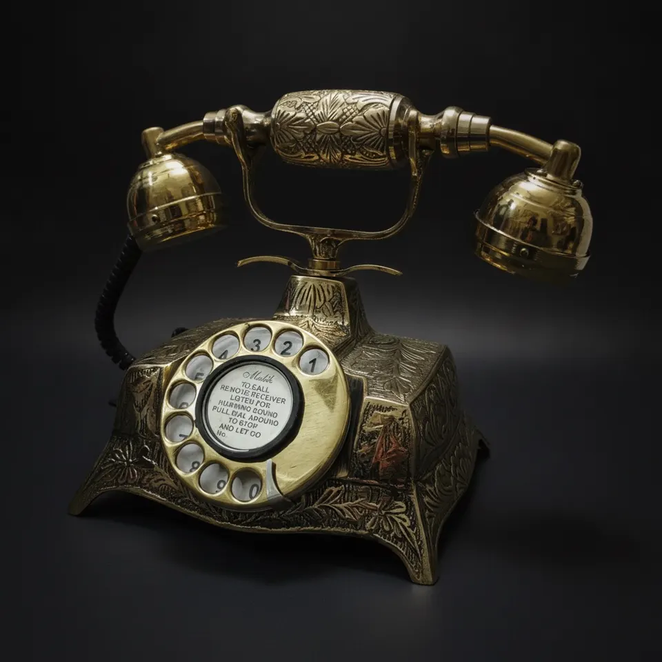 Floral Engraved Brass Rotary Victorian Desk Phone